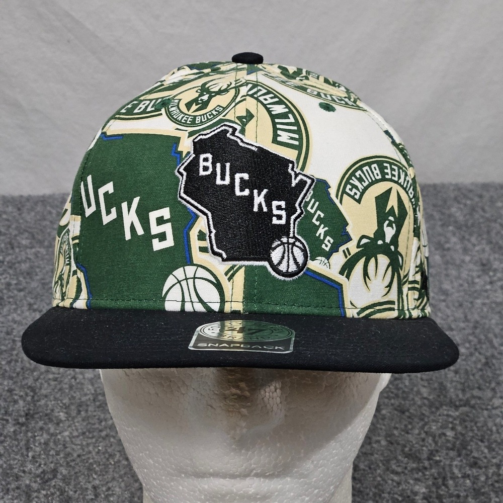 Milwaukee‎ Bucks Hat Snapback Green AOP Wisconsin NBA 47 Brand Cap Basketball